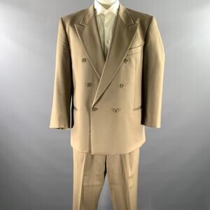 MANI Size 44 Khaki Wool Peak Lapel Double Breasted Suit